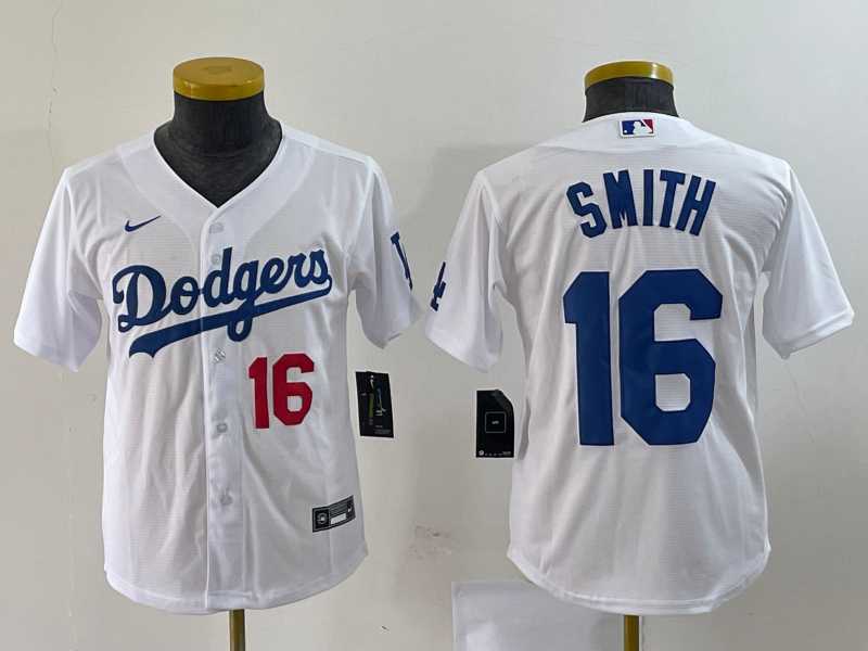 Youth Los Angeles Dodgers #16 Will Smith Number White Stitched Cool Base Nike Jersey->mlb youth jerseys->MLB Jersey
